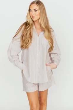 Hot Worth Collective Dove Stripe Shirt in Almond/Scarlet