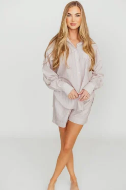 Hot Worth Collective Dove Stripe Shirt in Almond/Scarlet
