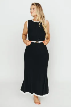 Sale Worth Collective Drew Sleeveless Ribbed Knit Midi Dress in Black/White