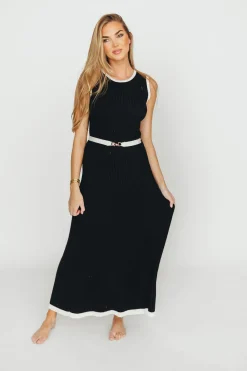 Sale Worth Collective Drew Sleeveless Ribbed Knit Midi Dress in Black/White