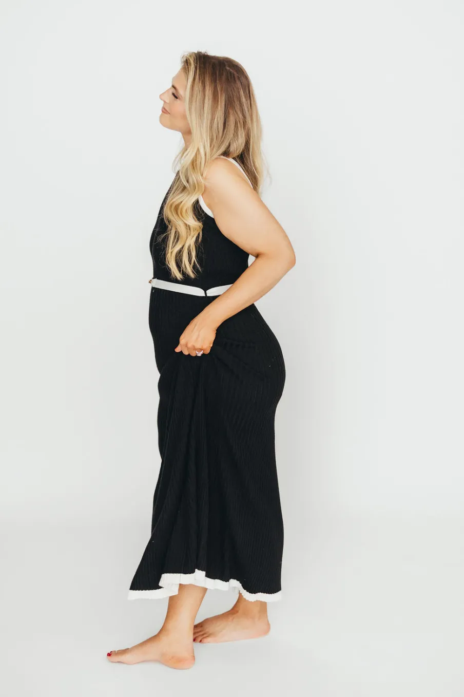 Sale Worth Collective Drew Sleeveless Ribbed Knit Midi Dress in Black/White