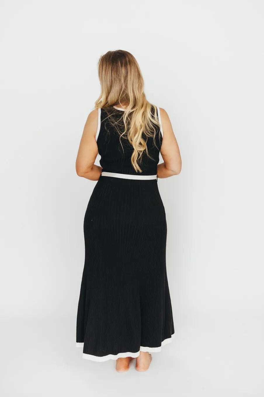 Sale Worth Collective Drew Sleeveless Ribbed Knit Midi Dress in Black/White