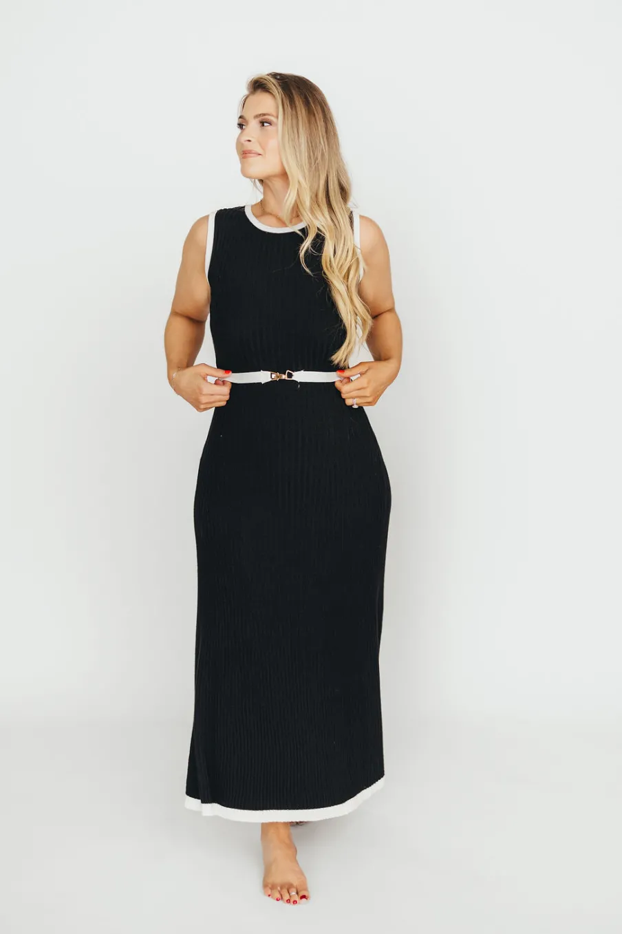 Sale Worth Collective Drew Sleeveless Ribbed Knit Midi Dress in Black/White