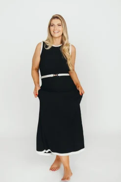 Sale Worth Collective Drew Sleeveless Ribbed Knit Midi Dress in Black/White