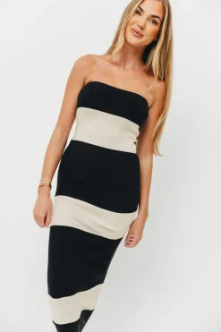Online Worth Collective Eboni Knit Strapless Maxi Bodycon Tubetop Dress in Stripe
