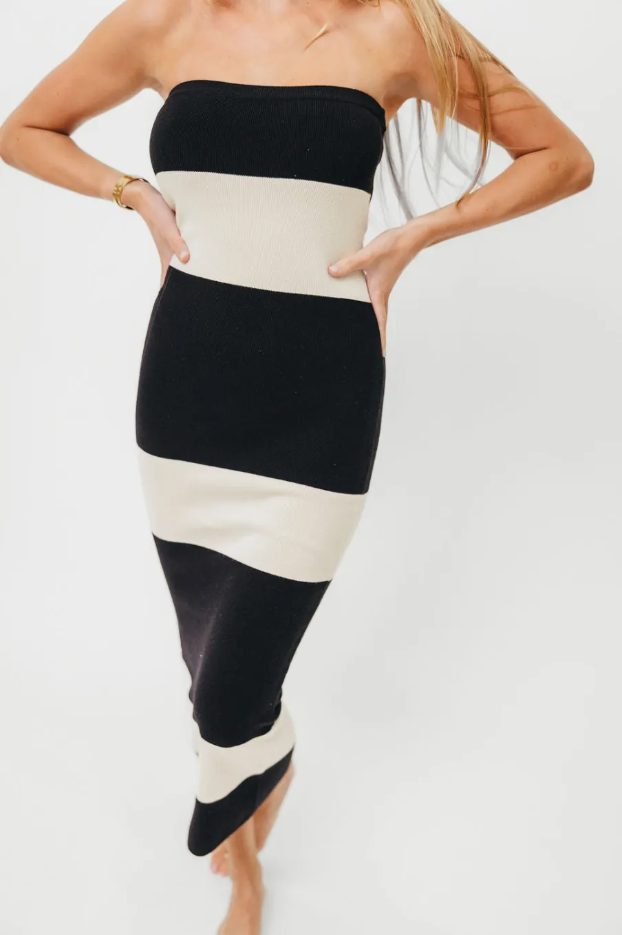 Online Worth Collective Eboni Knit Strapless Maxi Bodycon Tubetop Dress in Stripe