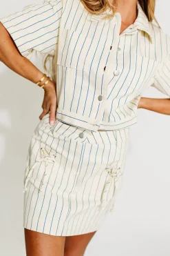 Hot Worth Collective Eden Striped Short Sleeve Jacket in Blue