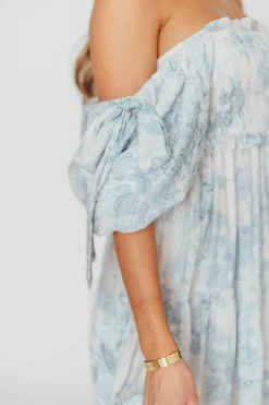 Best Worth Collective Elena Floral Print Smocked Midi Dress in Blue - Bump Friendly & Inclus