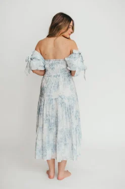 Best Worth Collective Elena Floral Print Smocked Midi Dress in Blue - Bump Friendly & Inclus