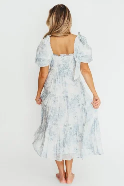 Best Worth Collective Elena Floral Print Smocked Midi Dress in Blue - Bump Friendly & Inclus