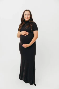 Outlet Worth Collective Ellis Maxi Dress in Black - Bump Friendly