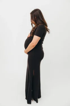 Outlet Worth Collective Ellis Maxi Dress in Black - Bump Friendly