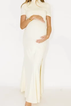 Online Worth Collective Ellis Maxi Dress in Ivory - Bump Friendly
