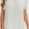 Online Worth Collective Eloise Flutter Sleeve Midi Dress in Off-White