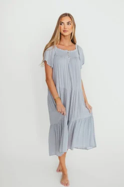 Online Worth Collective Eloise Flutter Sleeve Midi Dress in Slate