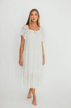 Online Worth Collective Eloise Flutter Sleeve Midi Dress in Off-White