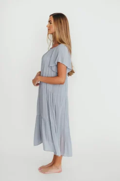 Online Worth Collective Eloise Flutter Sleeve Midi Dress in Slate
