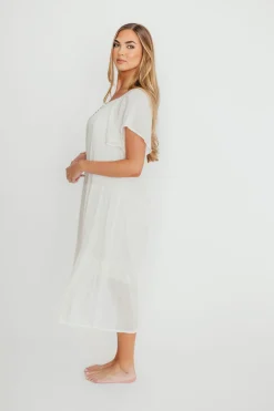 Online Worth Collective Eloise Flutter Sleeve Midi Dress in Off-White