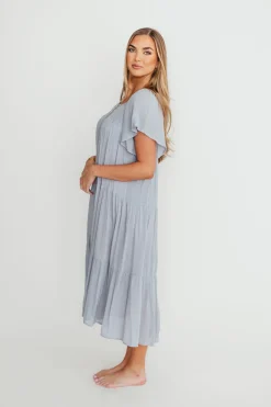 Online Worth Collective Eloise Flutter Sleeve Midi Dress in Slate