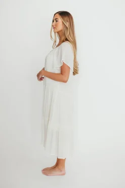 Online Worth Collective Eloise Flutter Sleeve Midi Dress in Off-White