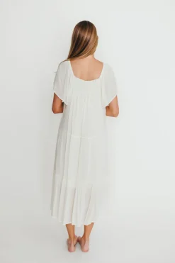 Online Worth Collective Eloise Flutter Sleeve Midi Dress in Off-White