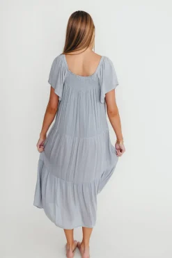 Online Worth Collective Eloise Flutter Sleeve Midi Dress in Slate