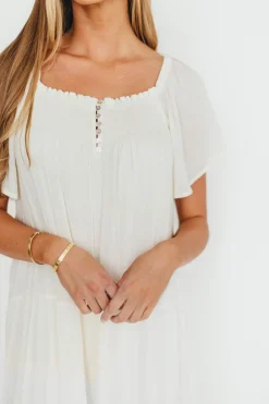 Online Worth Collective Eloise Flutter Sleeve Midi Dress in Off-White