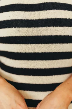Best Worth Collective Elsie Knit Midi Dress in Black/Natural Stripe
