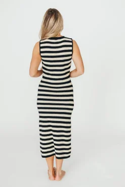 Best Worth Collective Elsie Knit Midi Dress in Black/Natural Stripe