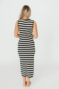 Best Worth Collective Elsie Knit Midi Dress in Black/Natural Stripe