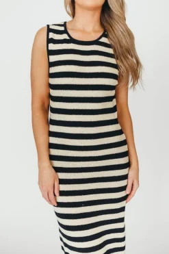 Best Worth Collective Elsie Knit Midi Dress in Black/Natural Stripe