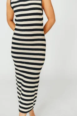 Best Worth Collective Elsie Knit Midi Dress in Black/Natural Stripe