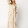 Best Worth Collective Emerson 100% Cotton Gauze Maxi Dress in Natural/Tan Floral - Bump Frie