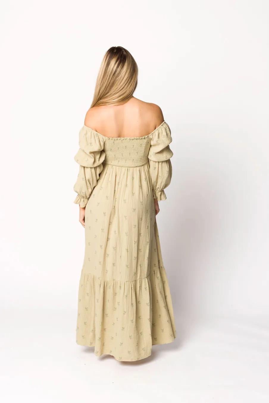 Sale Worth Collective Emerson 100% Cotton Gauze Maxi Dress in Thyme - Bump Friendly