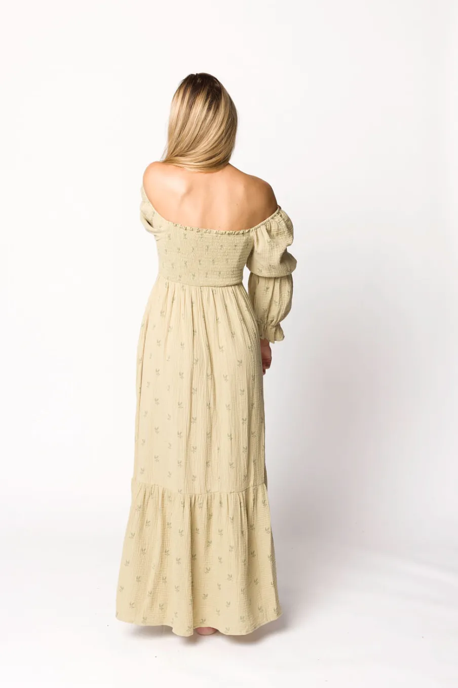 Sale Worth Collective Emerson 100% Cotton Gauze Maxi Dress in Thyme - Bump Friendly