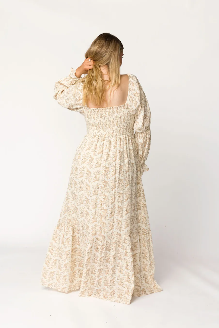 Best Worth Collective Emerson 100% Cotton Gauze Maxi Dress in Natural/Tan Floral - Bump Frie