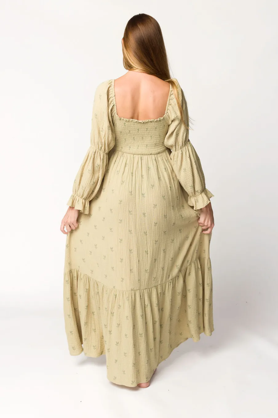 Sale Worth Collective Emerson 100% Cotton Gauze Maxi Dress in Thyme - Bump Friendly