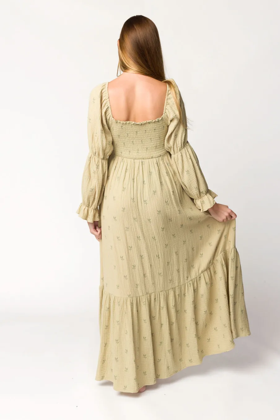 Sale Worth Collective Emerson 100% Cotton Gauze Maxi Dress in Thyme - Bump Friendly