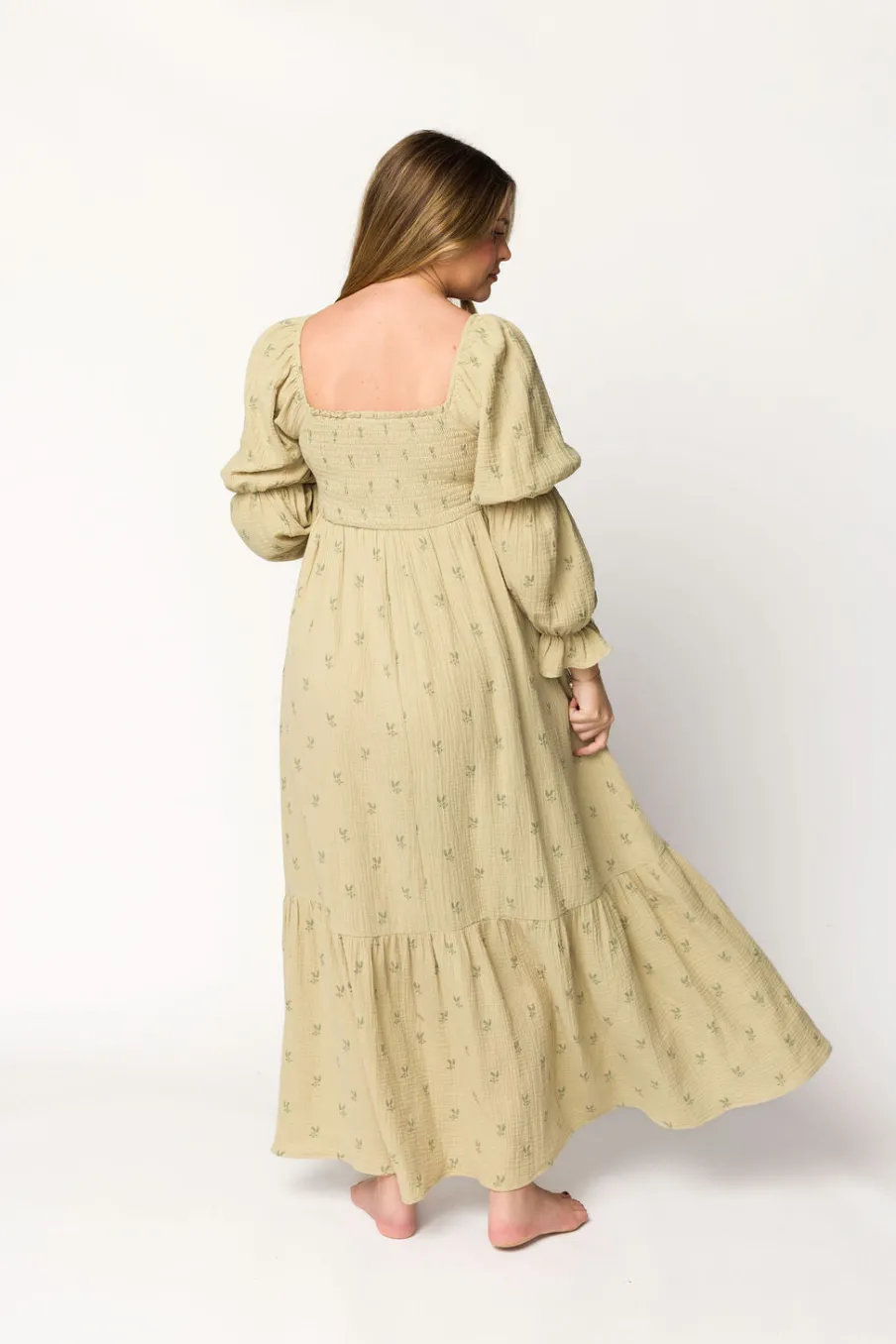 Sale Worth Collective Emerson 100% Cotton Gauze Maxi Dress in Thyme - Bump Friendly