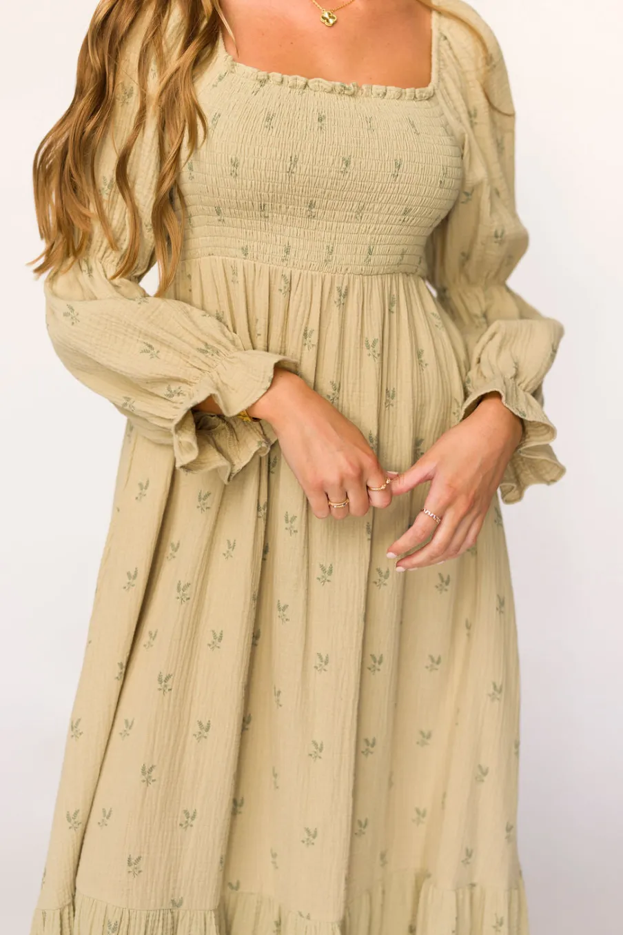Sale Worth Collective Emerson 100% Cotton Gauze Maxi Dress in Thyme - Bump Friendly