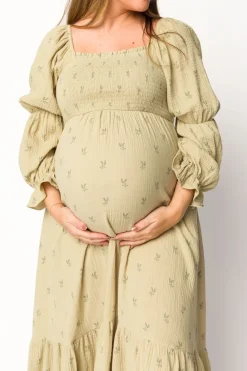 Sale Worth Collective Emerson 100% Cotton Gauze Maxi Dress in Thyme - Bump Friendly