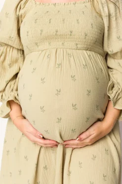 Sale Worth Collective Emerson 100% Cotton Gauze Maxi Dress in Thyme - Bump Friendly