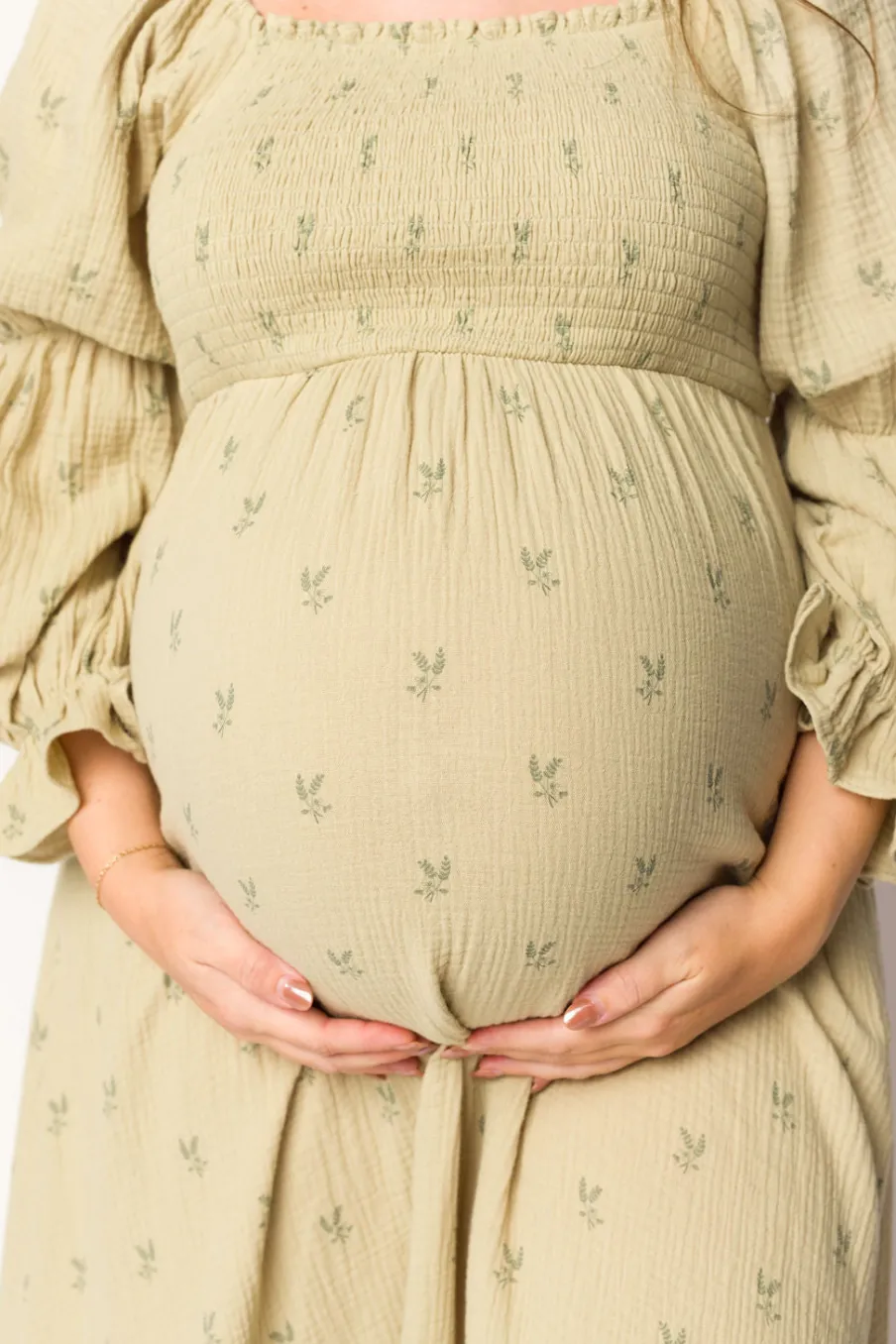 Sale Worth Collective Emerson 100% Cotton Gauze Maxi Dress in Thyme - Bump Friendly