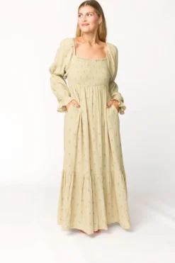 Sale Worth Collective Emerson 100% Cotton Gauze Maxi Dress in Thyme - Bump Friendly