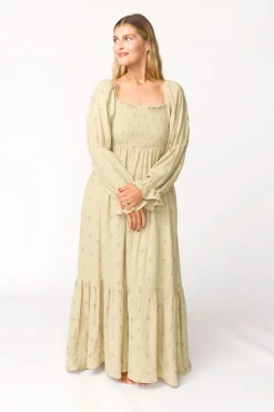 Sale Worth Collective Emerson 100% Cotton Gauze Maxi Dress in Thyme - Bump Friendly