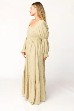 Sale Worth Collective Emerson 100% Cotton Gauze Maxi Dress in Thyme - Bump Friendly