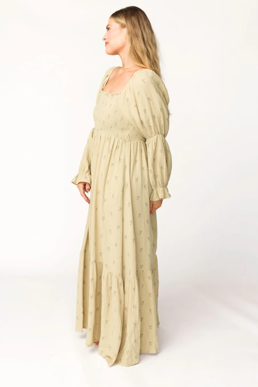 Sale Worth Collective Emerson 100% Cotton Gauze Maxi Dress in Thyme - Bump Friendly