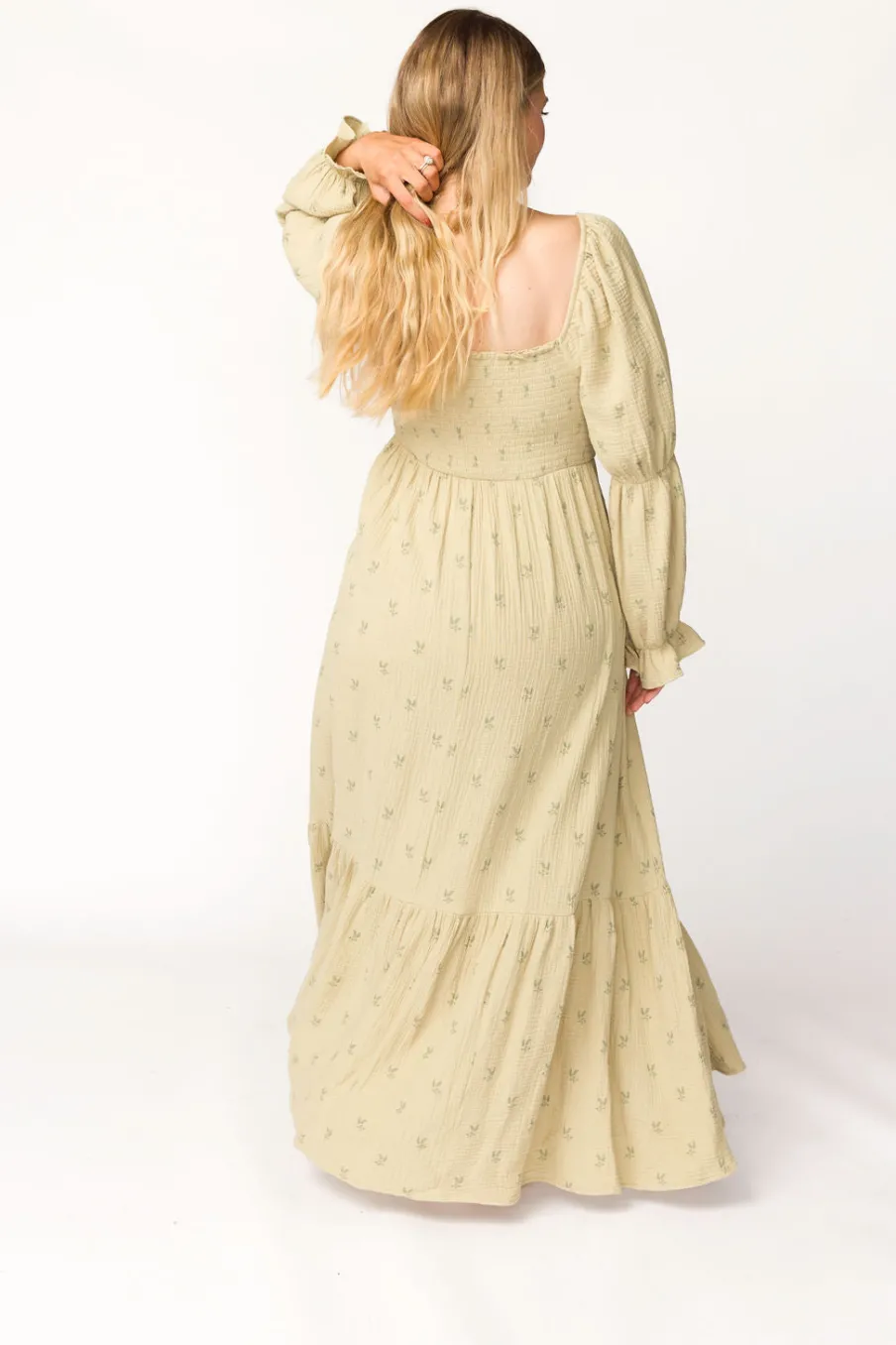 Sale Worth Collective Emerson 100% Cotton Gauze Maxi Dress in Thyme - Bump Friendly