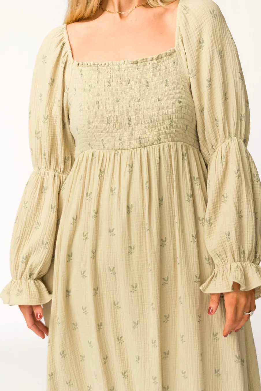 Sale Worth Collective Emerson 100% Cotton Gauze Maxi Dress in Thyme - Bump Friendly