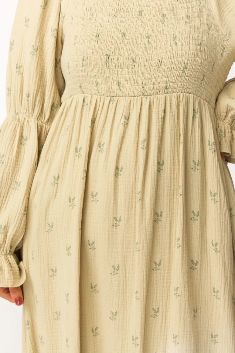 Sale Worth Collective Emerson 100% Cotton Gauze Maxi Dress in Thyme - Bump Friendly